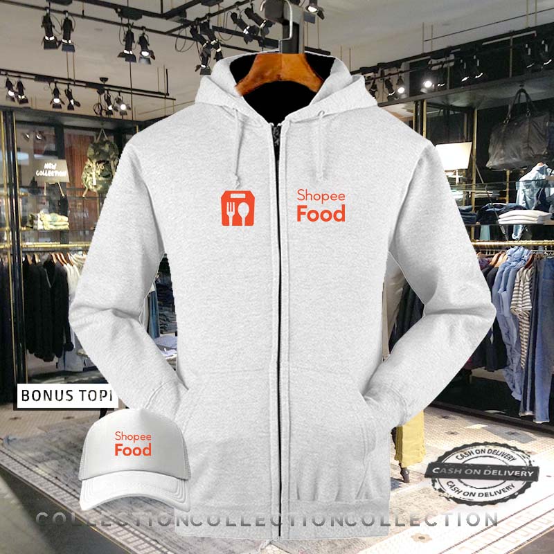 Bonus Topi Spesial Hoodie Sweatershirt Resleting + Free 1 Topi / Hoodie Distro Premium Bahan Fleece -Food Orange
