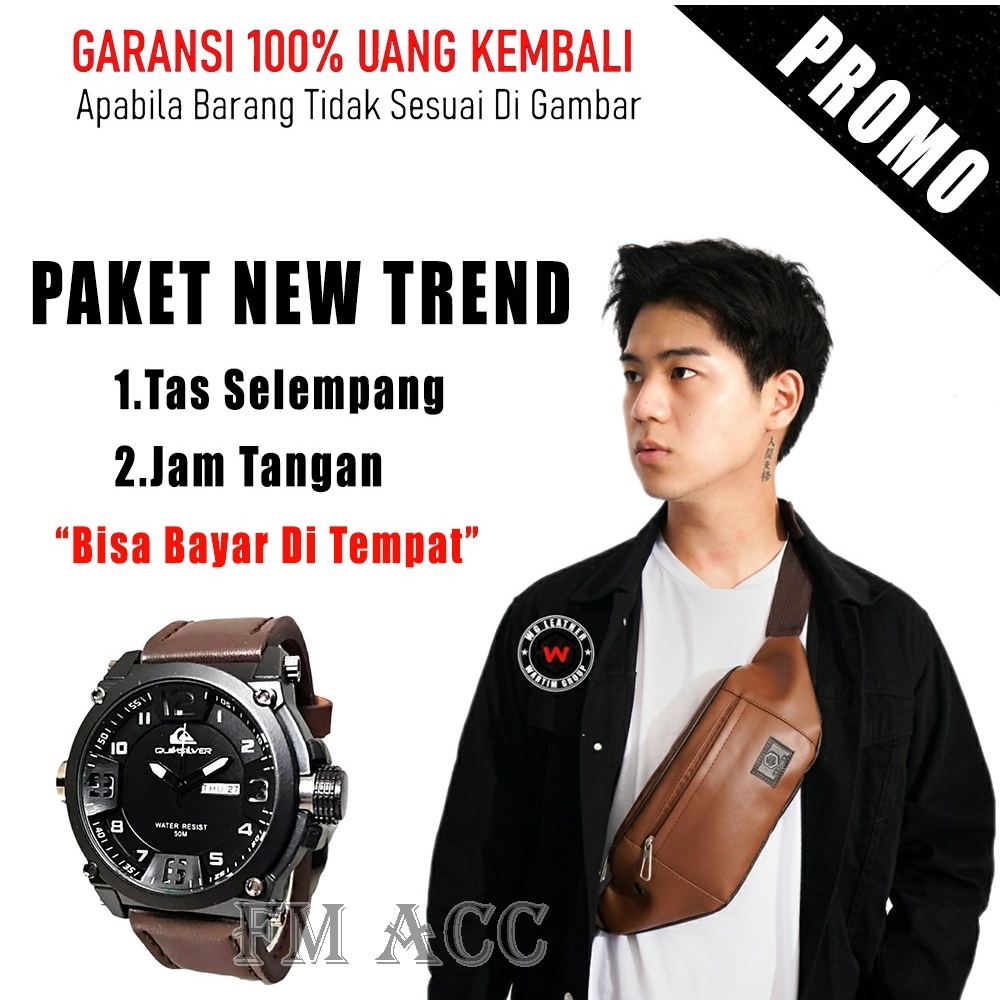 PROMO MURAH-Tas Slempang Selempang Pria Kulit Import Murah Original GRATIS Jam Tangan Pria Keren