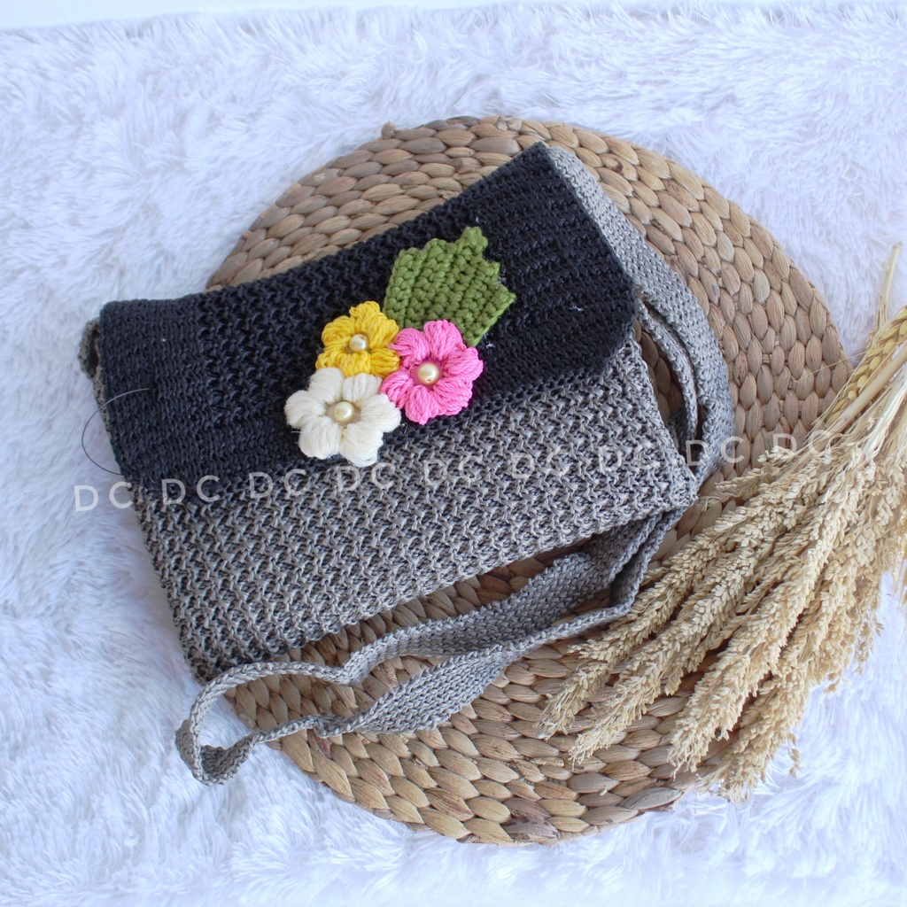 [d_crafts] Tas selempang rajut bunga / rajutan bandung murah / tas slingbag rajut