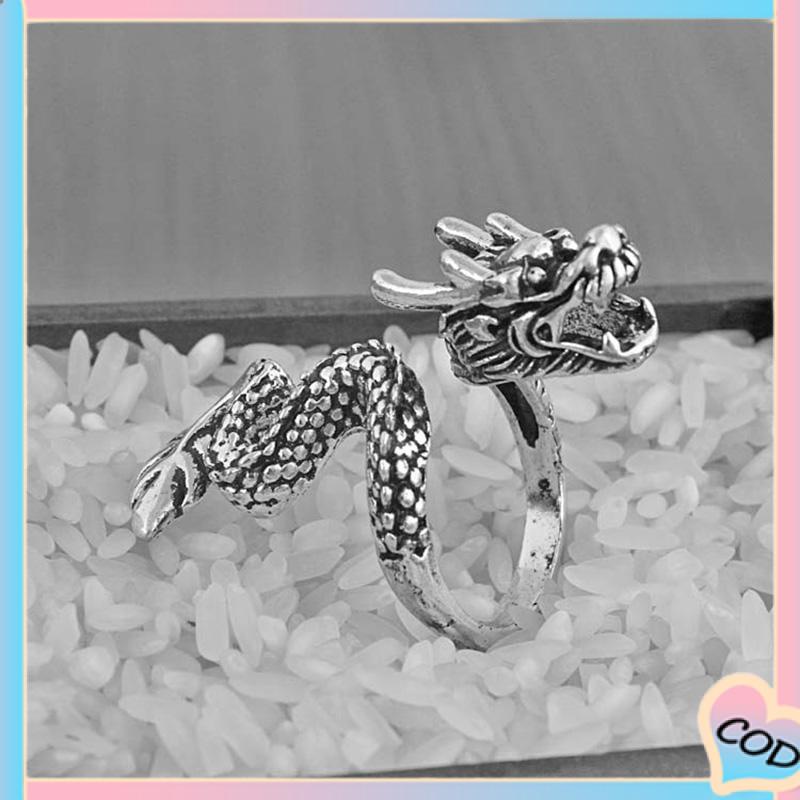 COD❤️ Cincin Tunggal Desain Hewan Naga National Gaya Retro-A.one