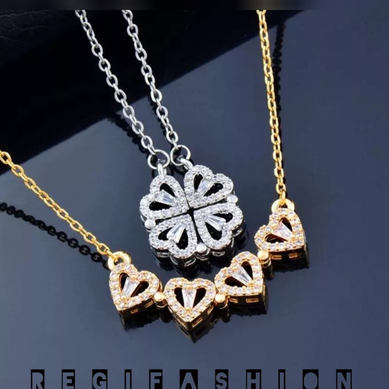 KALUNG TITANIUM WANITA ASLI / KALUNG WANITA KOREA TERLARIS LIONTIN LOVE MAGNET LAPIS EMAS 18K ANTI KARAT TIDAK LUNTUR