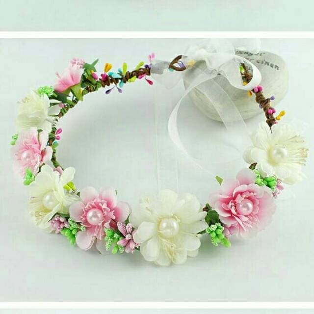 Ivory pink pearl premium flower crown