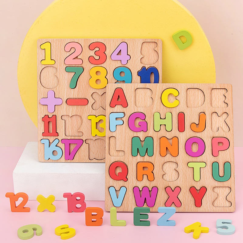 HZ Puzzle ABC dan Number Murah Chunky Puzzle Anak Kayu 3D Puzzle Huruf dan Angka Jigsaw Wooden Edukasi