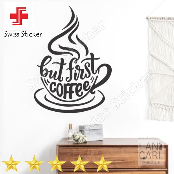 Terlaris Stiker Dinding Kaca Mug Kopi Coffee Shop window wall Sticker Cutting - Hitam Doff Keren