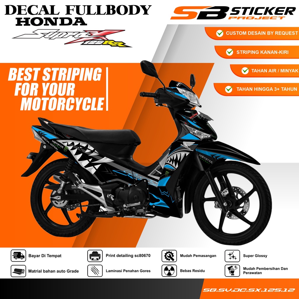 DECAL FULL BODY SUPRA X 125 - DECAL STICKER FULL BLOCK SUPRA X 125 2007-2013 SHARK