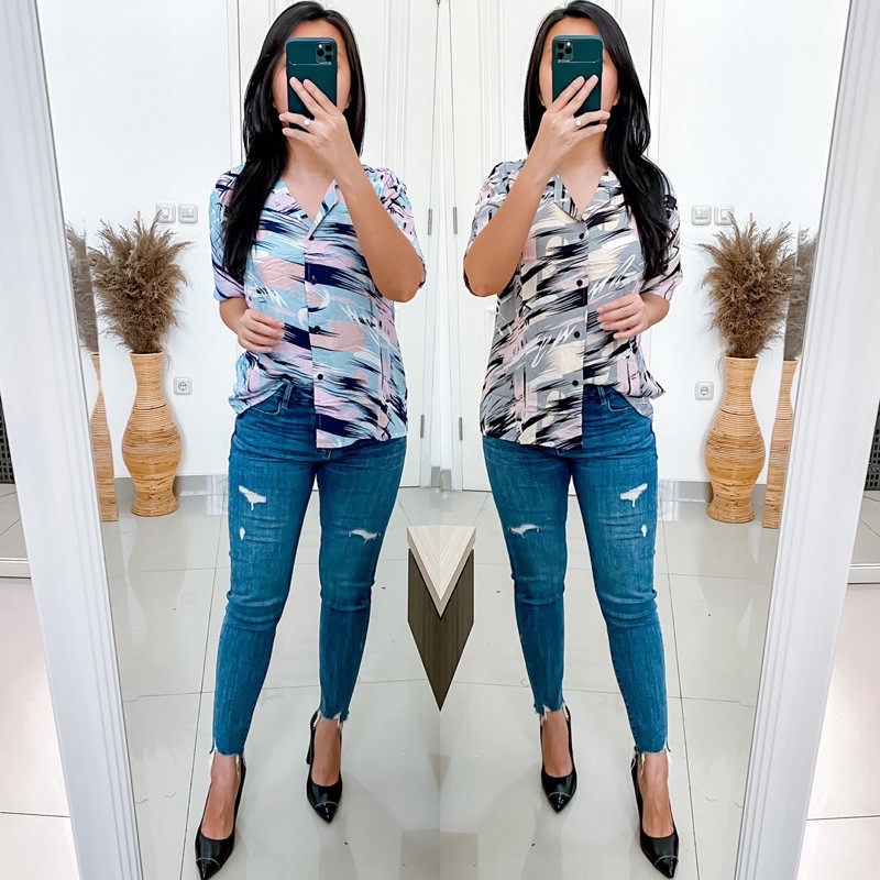 Double Lucky / Kemeja Rayon Pendek / Kemeja Wanita Rayon / Baju Atasan Wanita / Corak-6