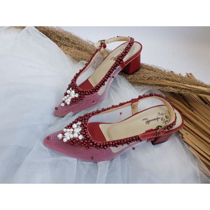 sepatu clarissa maroon cantik sspatu wanita hak tahu sepatu wedding