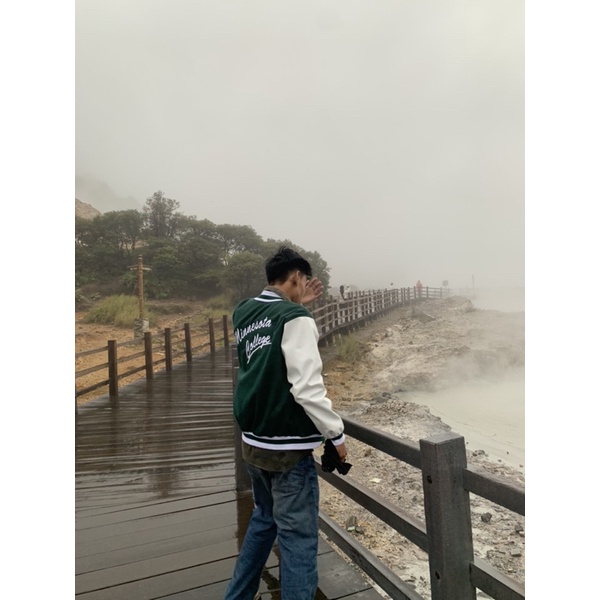 Jaket Baseball Varsity HM jacket Hijau Lengan Kulit Jacket Baseball pria wanita