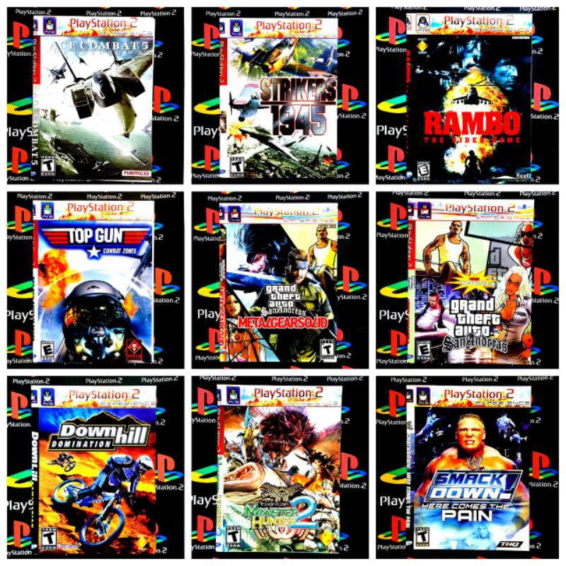 KASET GAME PS2 PLAYSTATION2 /DOWNHILL/ACE COMBAT/GTA SAN ANDREAS/RAMBO/SMACK DOWN/TOP GUN