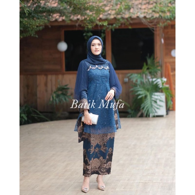 Batik Couple Kebaya Luna Tunik Navy | KEBAYA MODERN KEBAYA COUPLE KEBAYA WISUDA SARIMBITAN TERBARU