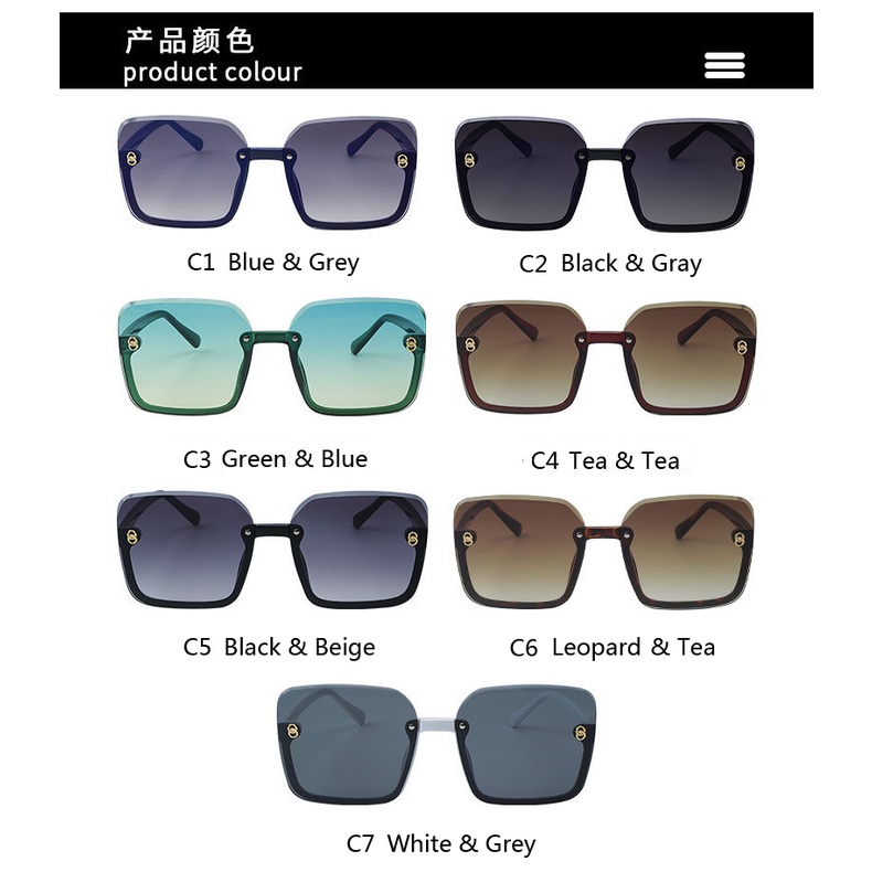 Kacamata Hitam Wanita Model Kotak Oversize Half Frame Untuk Musim Panas / Outdoor