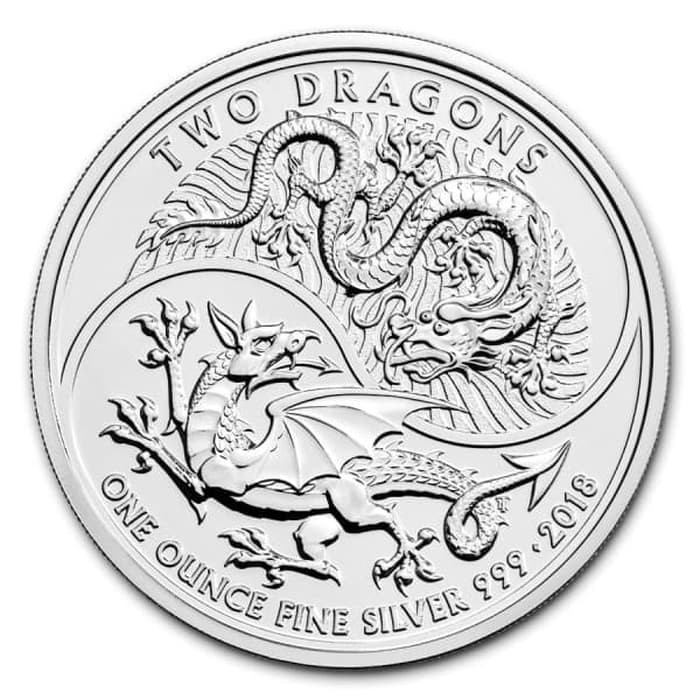 Koin Perak 2018 UK Double Dragons 1 oz Silver Coin