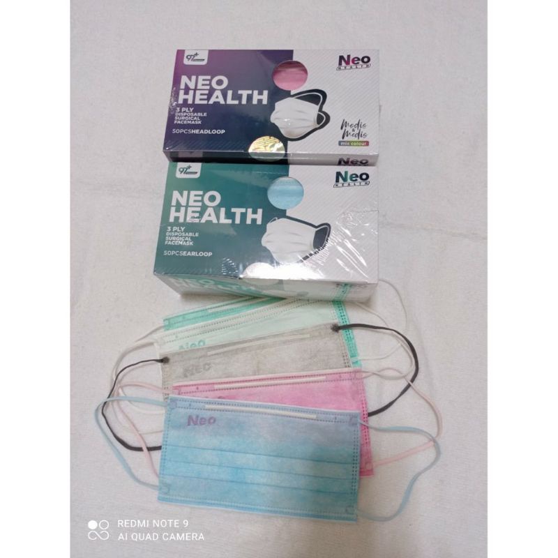 NEO HEALTH MASKER MEDIS EARLOOP 3PLY ISI 50 PCS MIX COLOUR