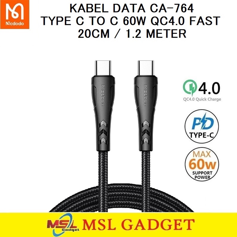 mcdodo kabel data pendek powerbank type c to type c 60w 20cm pd qc4 0 fast charging ca 7640
