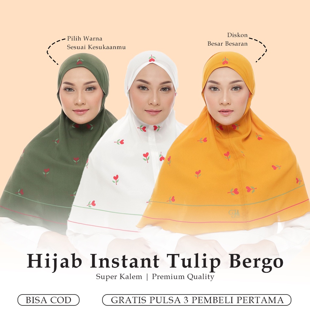 [BISACOD] Hijab Instan Khimar Syari Bergo Motif Maryam Plisket Tulip Diamond Crepe Premium hijab ins