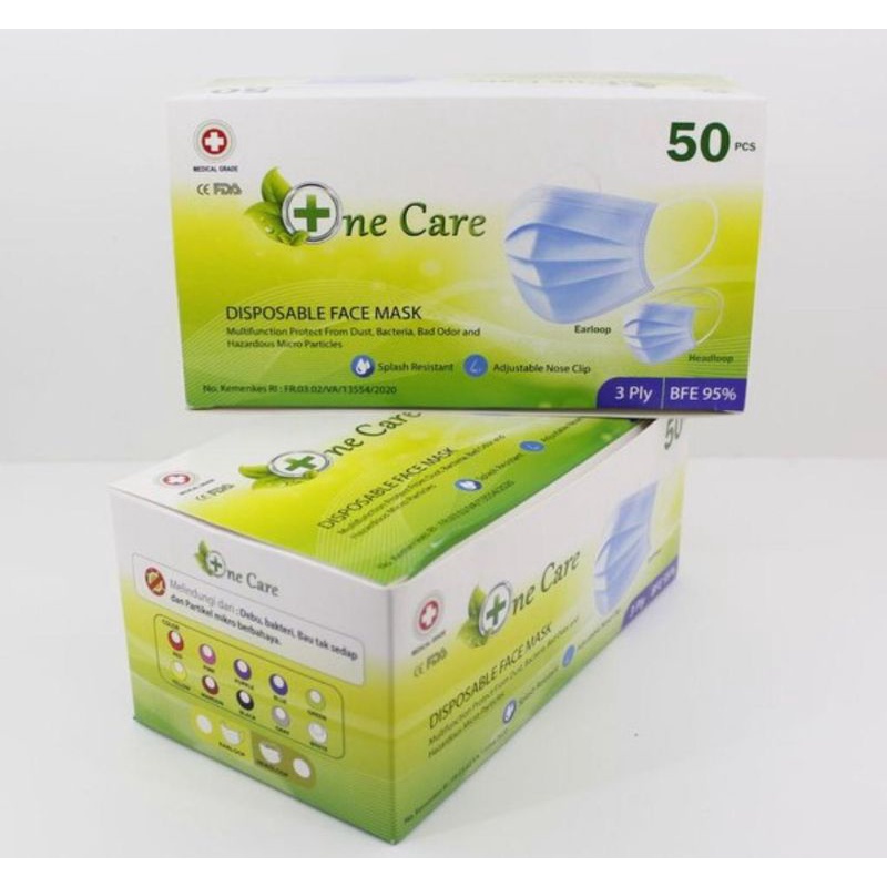 MASKER 3PLY BIRU EARLOOP DISPOSABLE FACE MASK ISI 50 KARDUS MERAH PUTIH ORIGINAL NE CARE PROMO