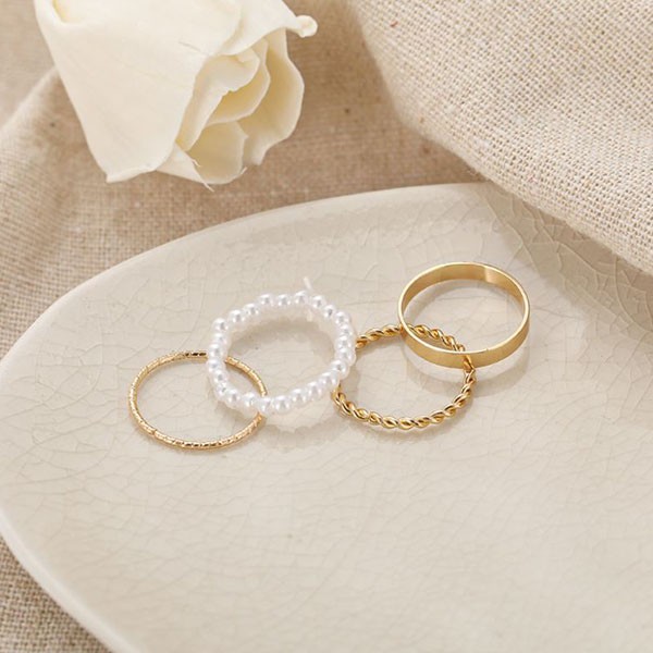 cincin set 4 pcs simple pearl set rings jci071 (2J2)