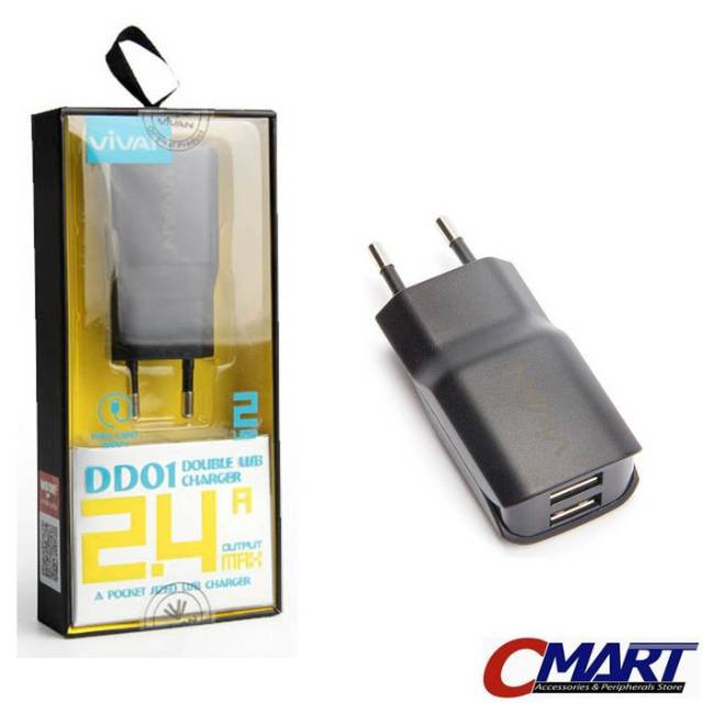 Kepala Charger Vivan Adapter Vivan 2 ports USB Output 2.4A DD01