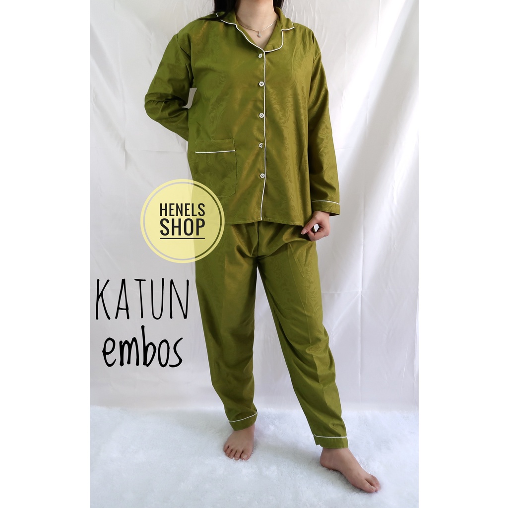 HENELS PIYAMA DEWASA | BAJU TIDUR DEWASA | BISA COD | PIYAMA WANITA | KATUN | PAKAIAN TIDUR | PIYAMA PENDEK | PIYAMA PANJANG | PIYAMA XL | BAJU TIDUR WANITA | PIYAMA BTS BT21-PP EMBOS OLIVE GREEN