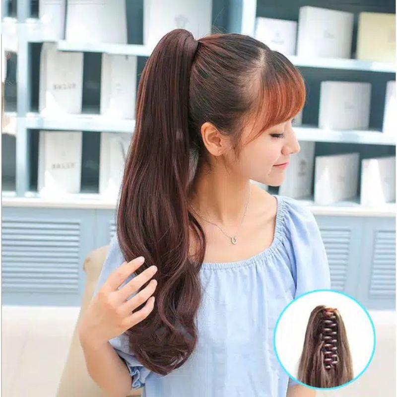 Ponitail Jepit Lurus/Curly Korea Murah (Pendek)