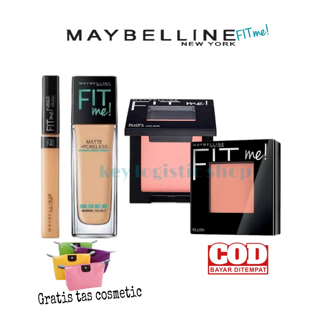 Paket Kosmetik Maybelline Fit Me Blush &amp; Foundation+Concealer [Gratis Tas Pouch Kosmetik]