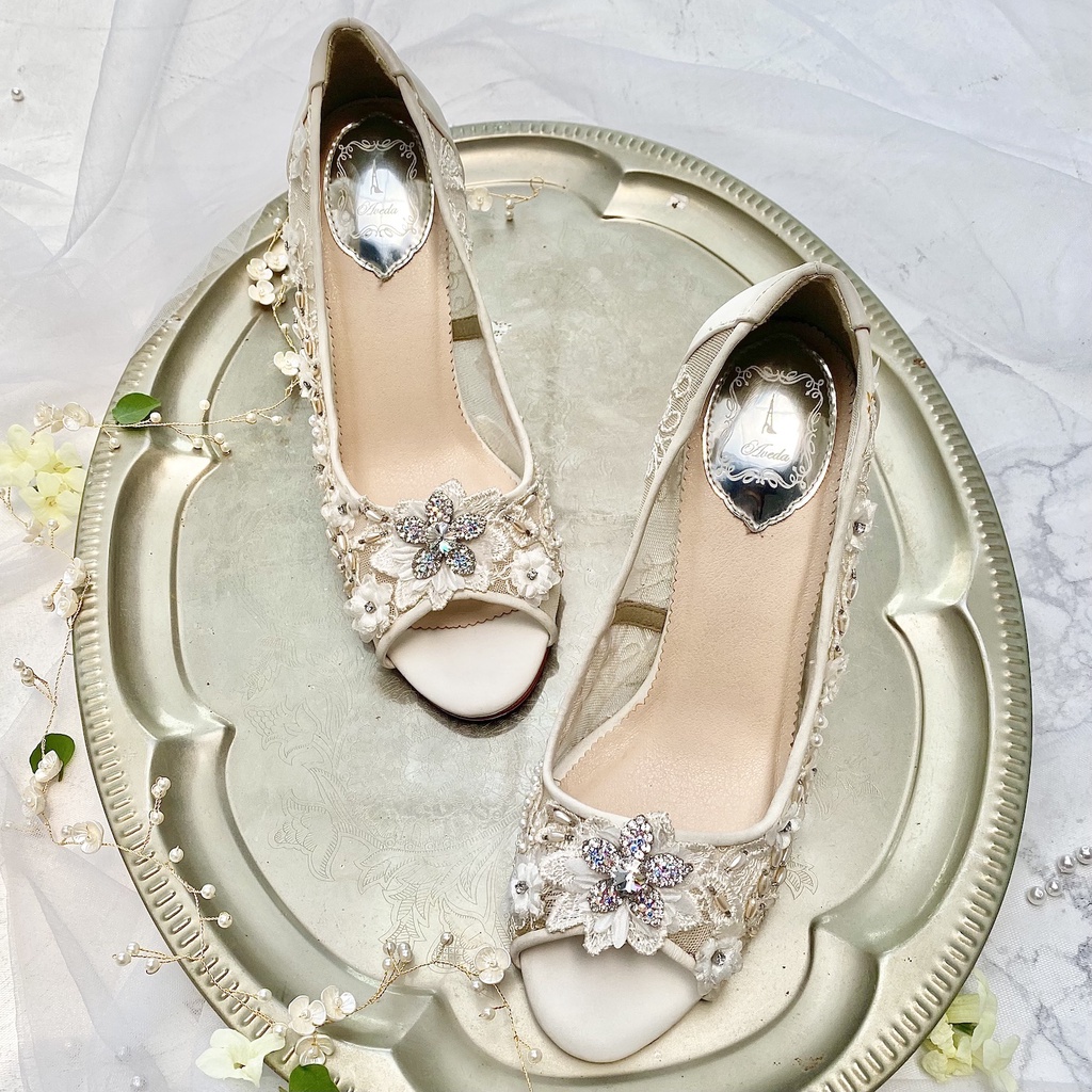 Ivory White Full-Pump Sepatu Wedding Wanita Stiletto Block Heel AVEDA FA6031 SALE CUCI GUDANG