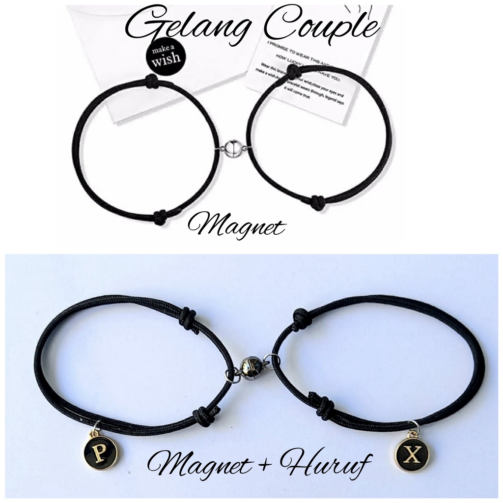 2 Pcs Gelang Tali Couple Magnet / Magnet + Huruf Inisial / Gelang Persahabatan bisa Pilih Huruf