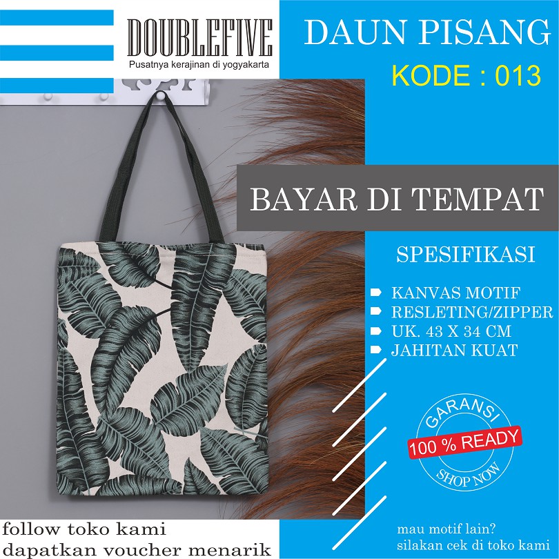 TOTE BAG WANITA TOTEBAG PRIA CANVAS MOTIF GOOD QUALITY WITH RESLETING KODE - 013