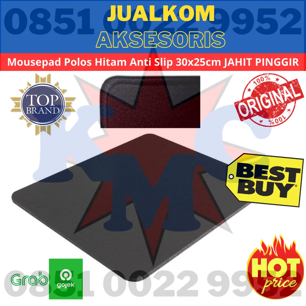 Mousepad Polos Hitam ANTI SLIP 30x 25cm JAHIT PINGGIR