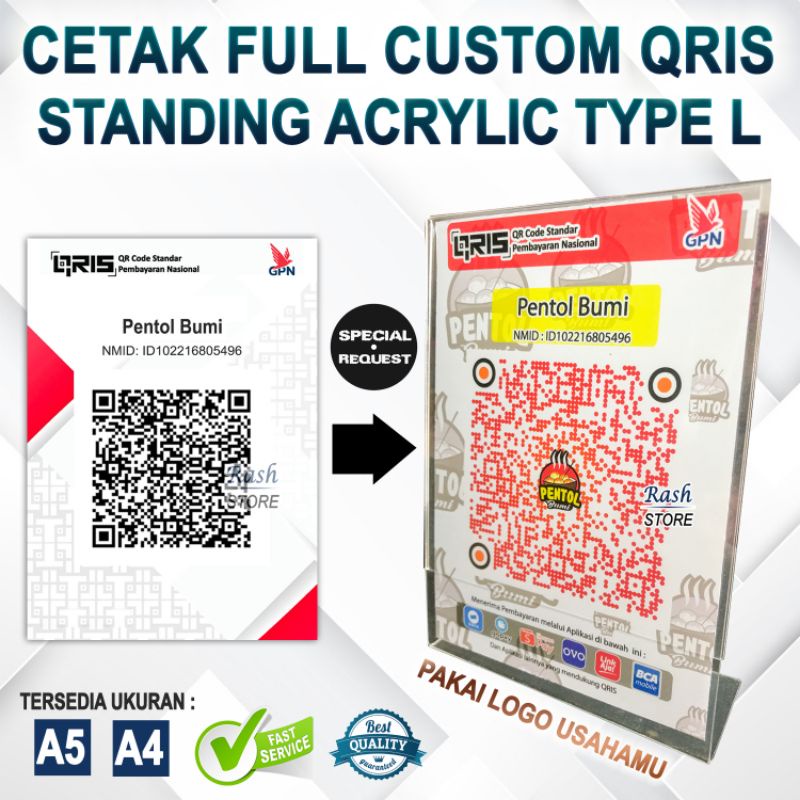 

CETAK/PRINT CUSTOM QRIS | STANDING ACRYLIC TYPE L