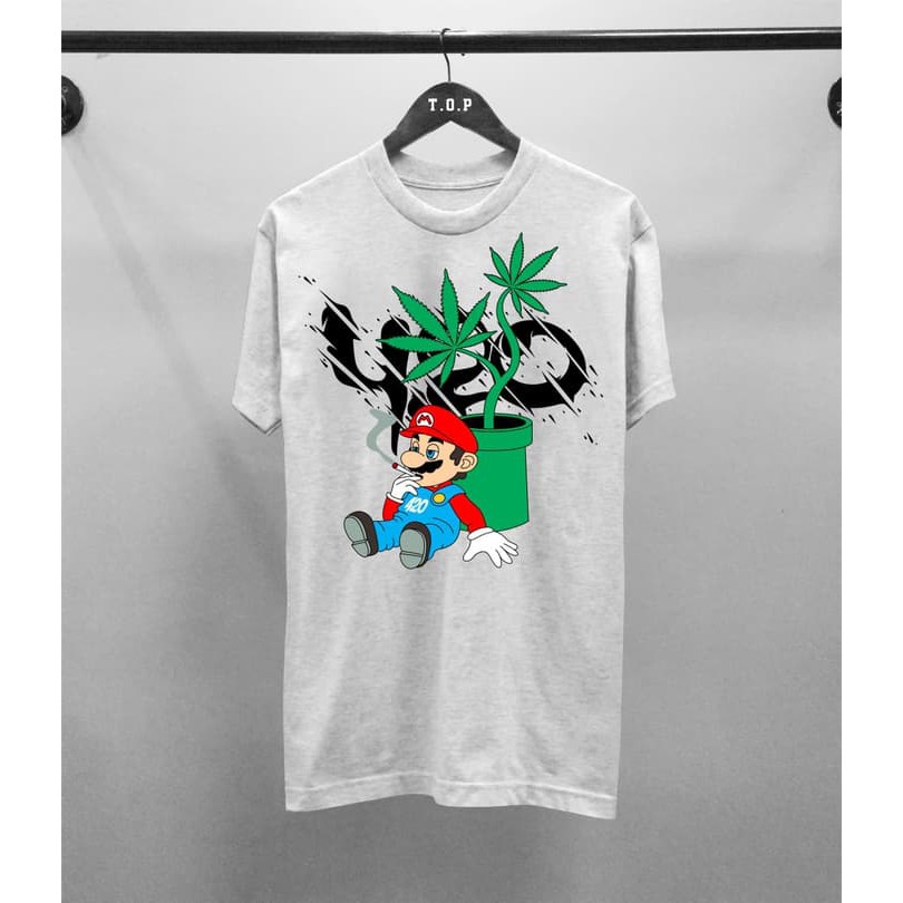 AntiMahalMahalShop | Kaos Murah 420 Mario White  TShirt Premium Baju Pria Wanita Unisex Katun 30S