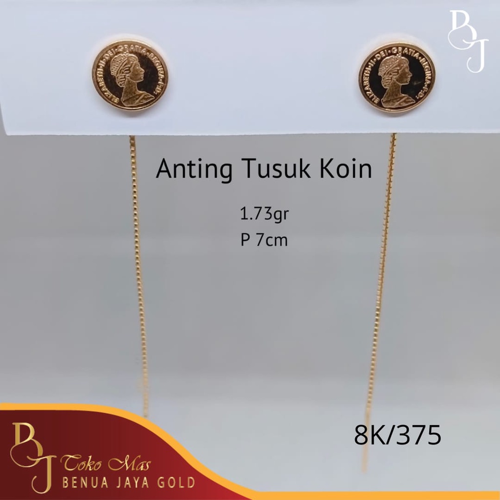Anting Tusuk Koin Rantai Emas 8K/375