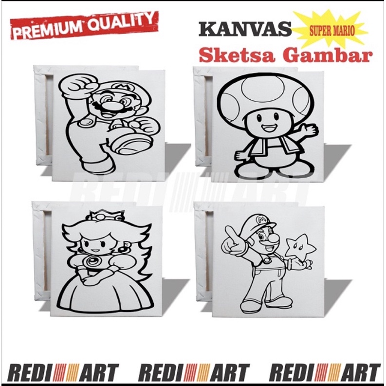 Kanvas lukis sketsa 10x10 cm mario bross