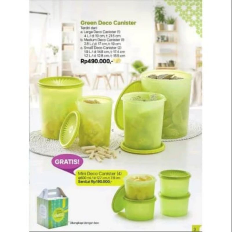 Tupperware Toples Green Deco Canister Set + Free