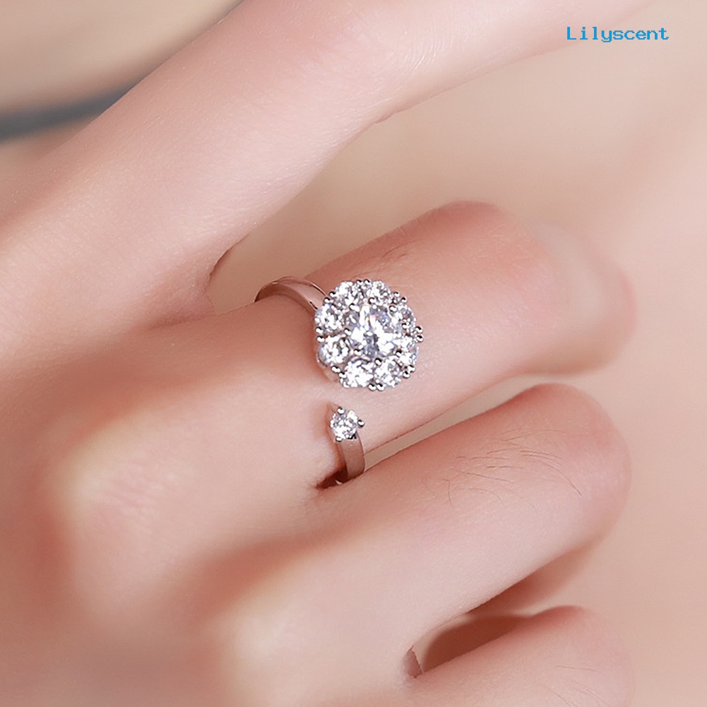 Ls Cincin Wanita Model Terbuka Desain Cubic Zircon Untuk Pesta / Hadiah