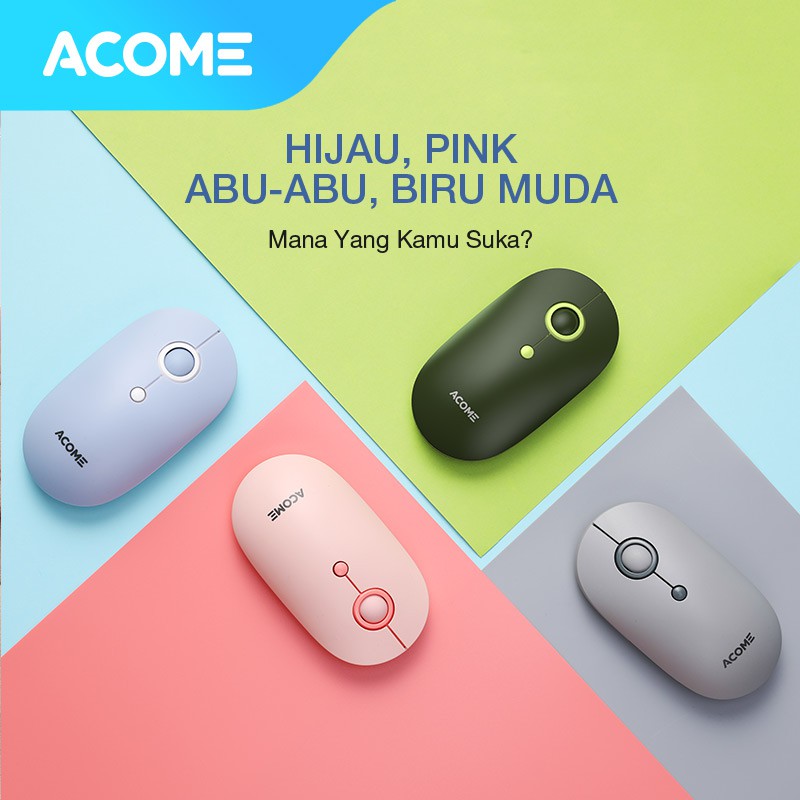 Acome Mouse Fashion Color Wireless Silent Click Ergonomic AM300 Garansi Resmi 1 Tahun