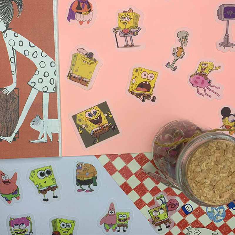 Anime cartoon SpongeBob hand account stickers and paper hand account stickers 40 unique DIY decorative diary