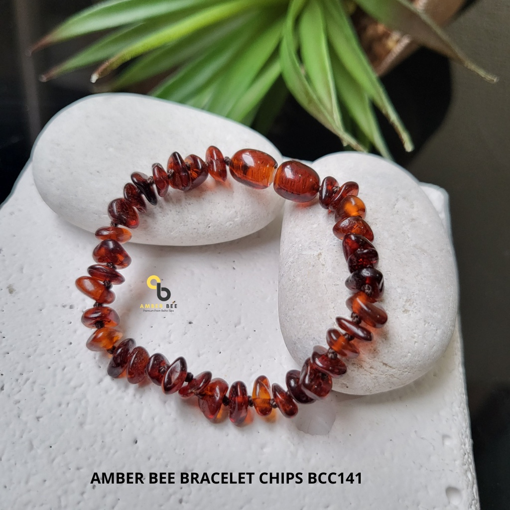 TERMURAH Gelang Amber Anak Balita Premium Glossy Chips Cognac BGCC141 By Amber Bee