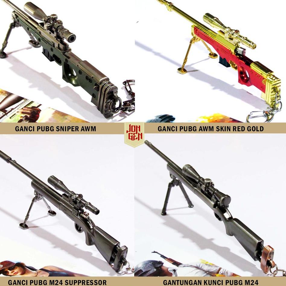 ♀ Gantungan Kunci Miniatur PUBG 18cm Sniper Awm M24 Suppressor Kar98k Akm ☜