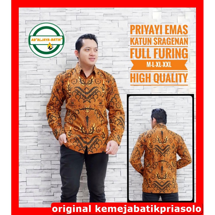 ATASAN KEMEJA BAJU BATIK SOLO PRIA LENGAN PANJANG FULL FURING PREMIUM Aljaya Priyayi Emas Wisnu