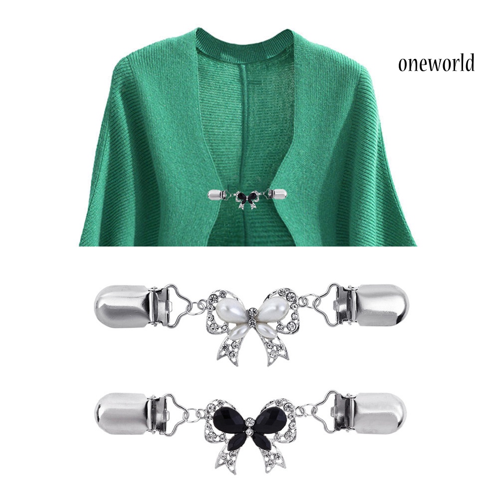 OW@ Chic Women Rhinestone Inlaid Bowknot Cardigan Collar Clip Dress Shawl Clasp Pin
