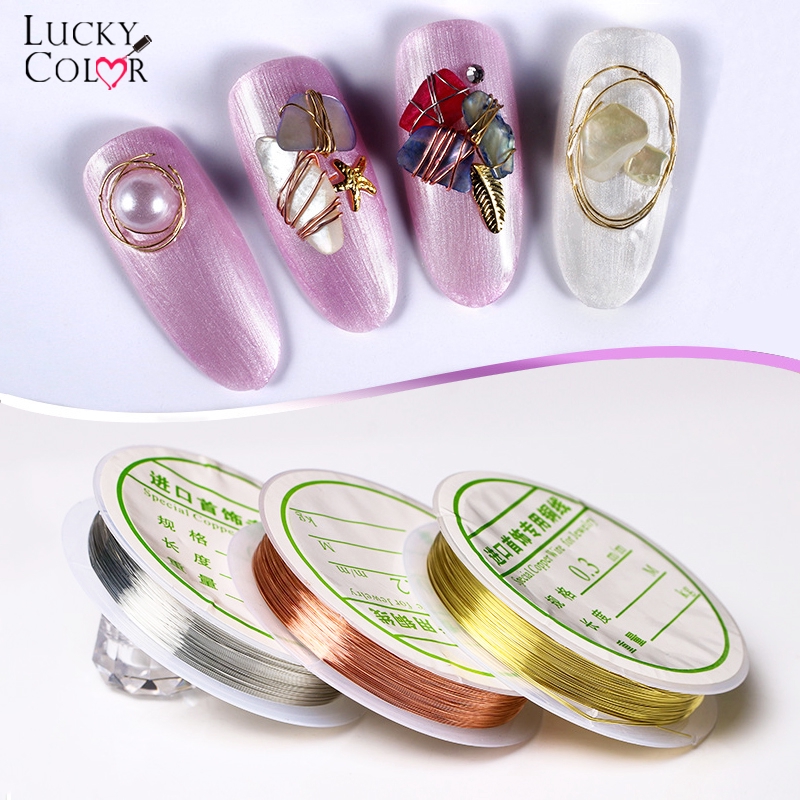 LUCKYCOLOR Gulung Kawat Tembaga Warna Emas / Silver / Bronze Untuk Dekorasi Nail Art 3D