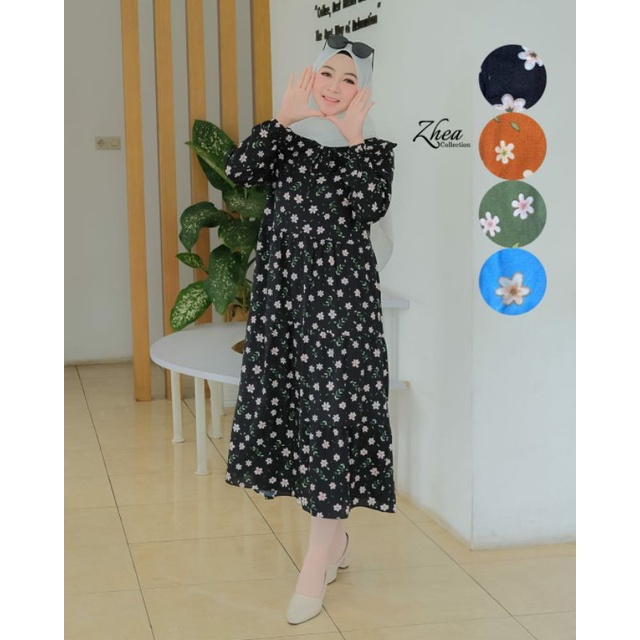 Midi Dress - Busui resleting depan Lengan karet