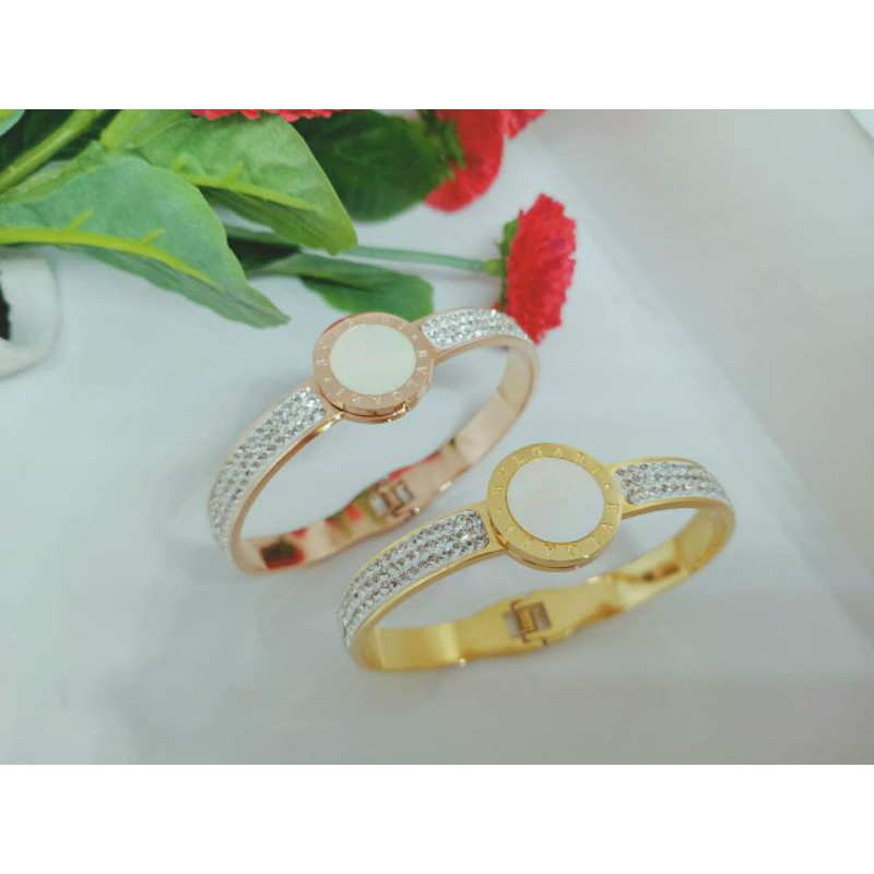 Fourfashion Gelang Titanium Bangle Romawi Tengah Putih Permata Premium