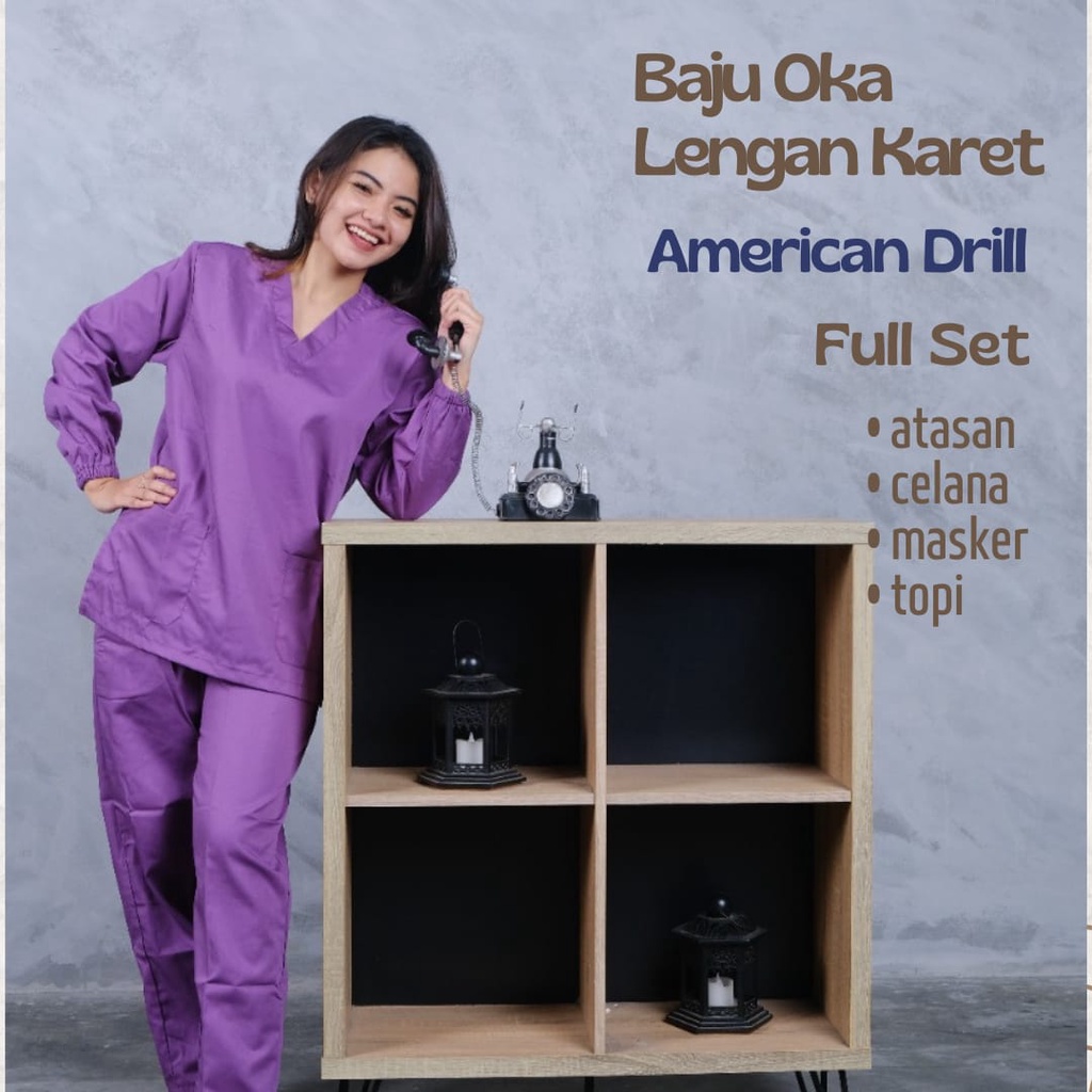 Baju Ok Oka Lengan Karet American Drill | Medical Scrub Baju Jaga Dokter Nakes Perawat