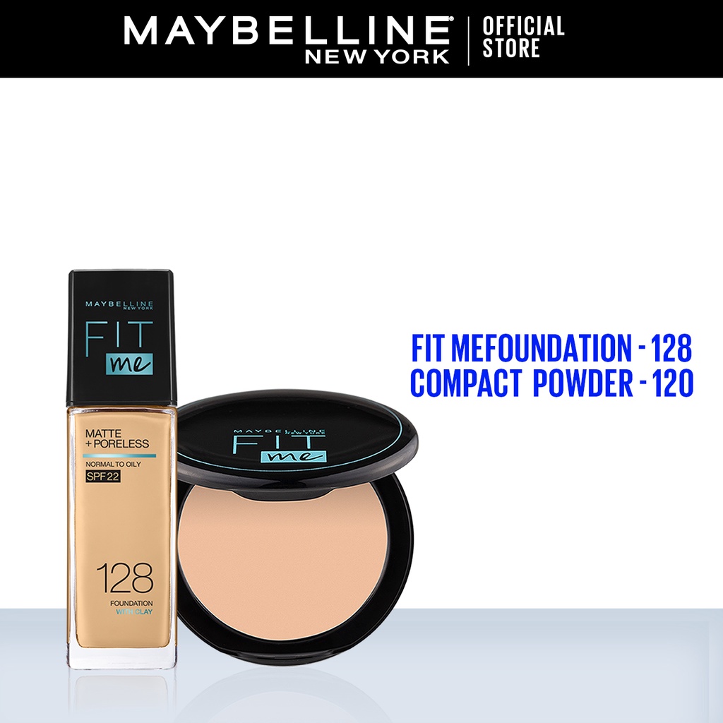 Maybelline Fit Me Matte & Poreless Liquid Foundation [ 128 Warm Nude ]
+ 12H Oil Control Powder [ 120 ] - 30ml