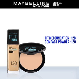 Image of Maybelline Fit Me Matte & Poreless Liquid Foundation [ 128 Warm Nude ] + 12H Oil Control Powder [ 120 ] - 30ml