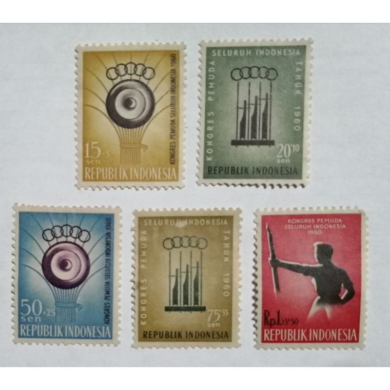 

Perangko asli Indonesia Kongres Pemuda tahun 1960 set isi 5 pcs