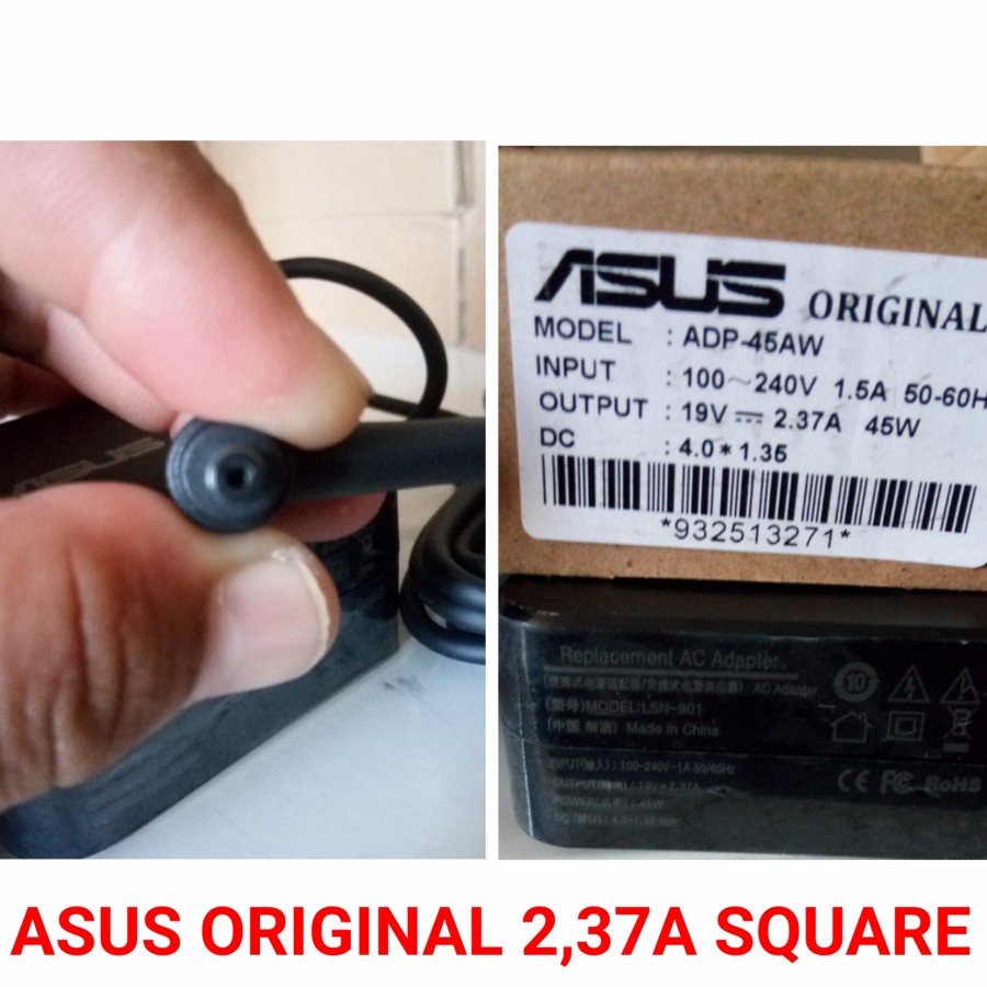 ADAPTOR LAPTOP ASUS 19V-2,37A ORIGINAL SQUARE/CHARGER LAPTOP ASUS