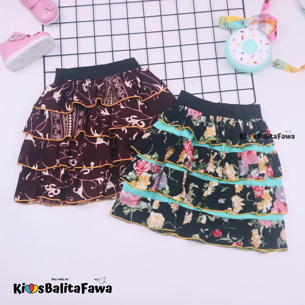 Rok Tumpuk Motif uk 5-7 Tahun / Model Anak Perempuan Cewek Bunga Salur Polos Pendek Shabby Chic